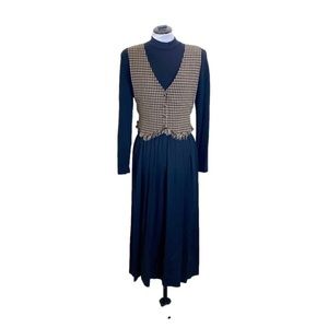 Miss Dorby Vintage Houndstooth Faux Vest Grannycore Academia Maxi Dress Size 14